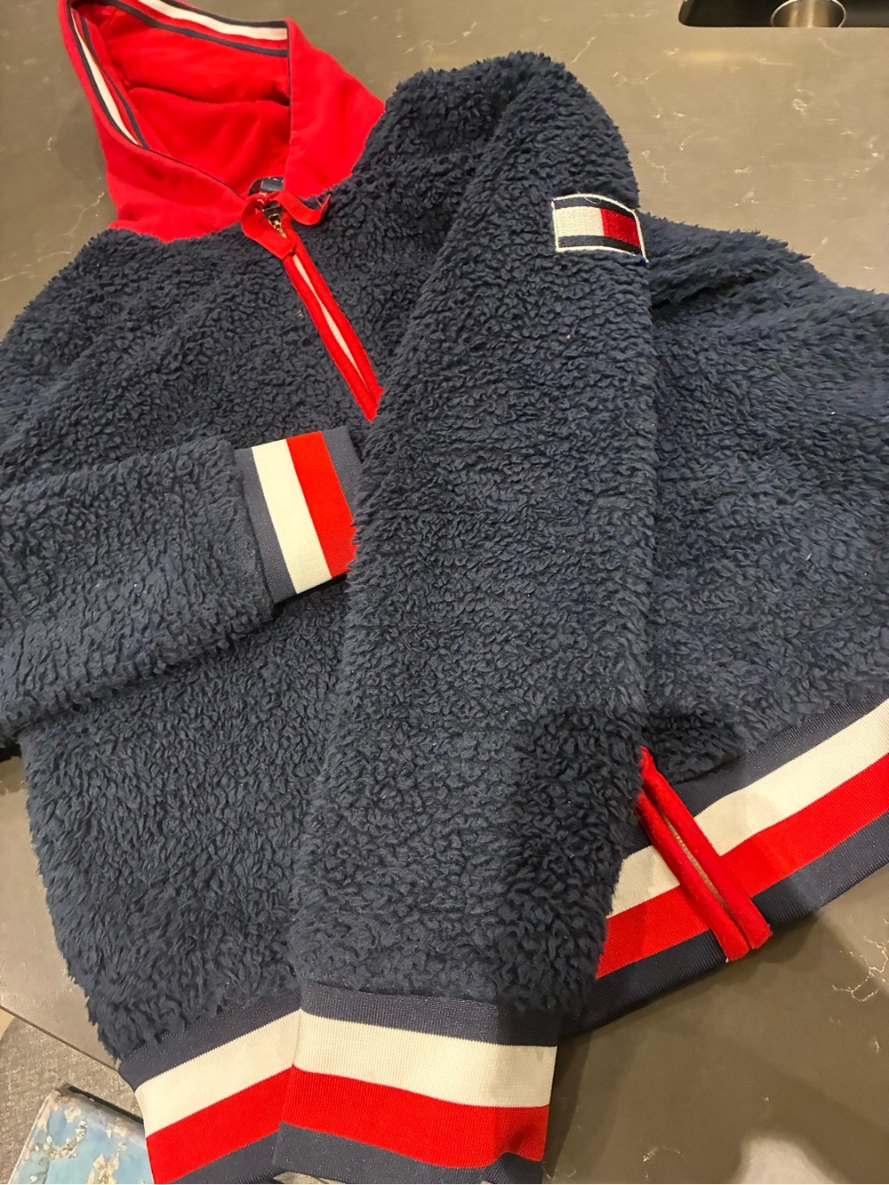 Tommy Hilfiger Navy Sherpa Jacket with Red & White Accents